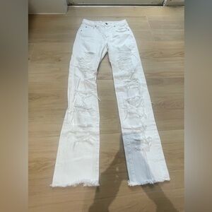 Alice + Olivia White Distressed Straight Leg Jeans
